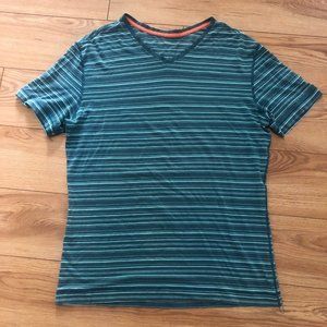 Lululemon Essential Crew Neck Short Sleeve Shirt Top Mens S/M Blue Stripe *READ